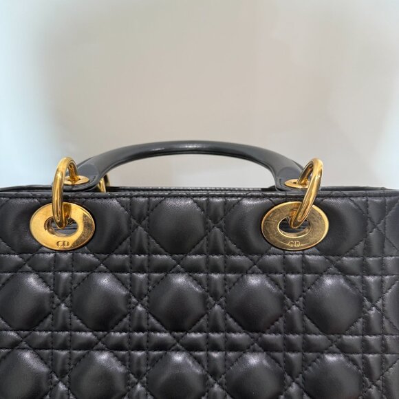 Dior Lambskin Cannage Medium Lady Dior Black Gold Hardware - Picture 11 of 16